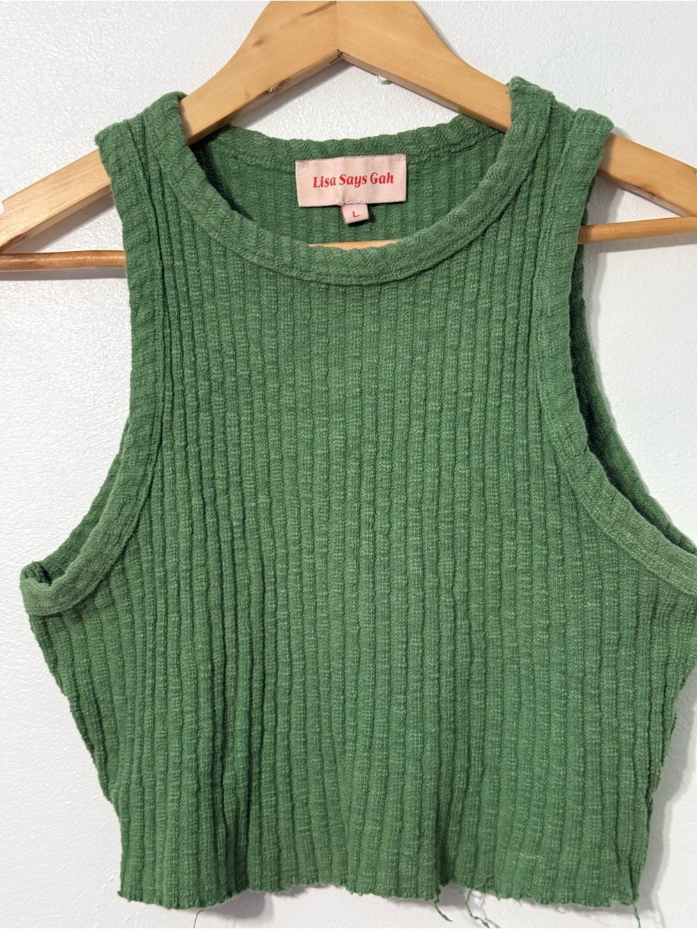 Lisa Says Gah Green Ribbed Crop Tank size Large